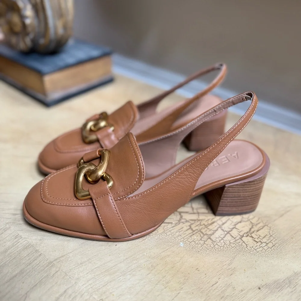 AEROSOLES Women's Brown Loafers with Gold Chain Detail - Picture 7 of 13